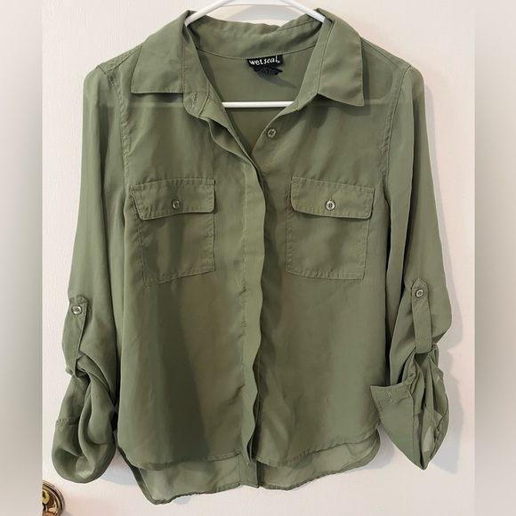 Wet Seal Olive Green Button Down Medium - Picture 1 of 8